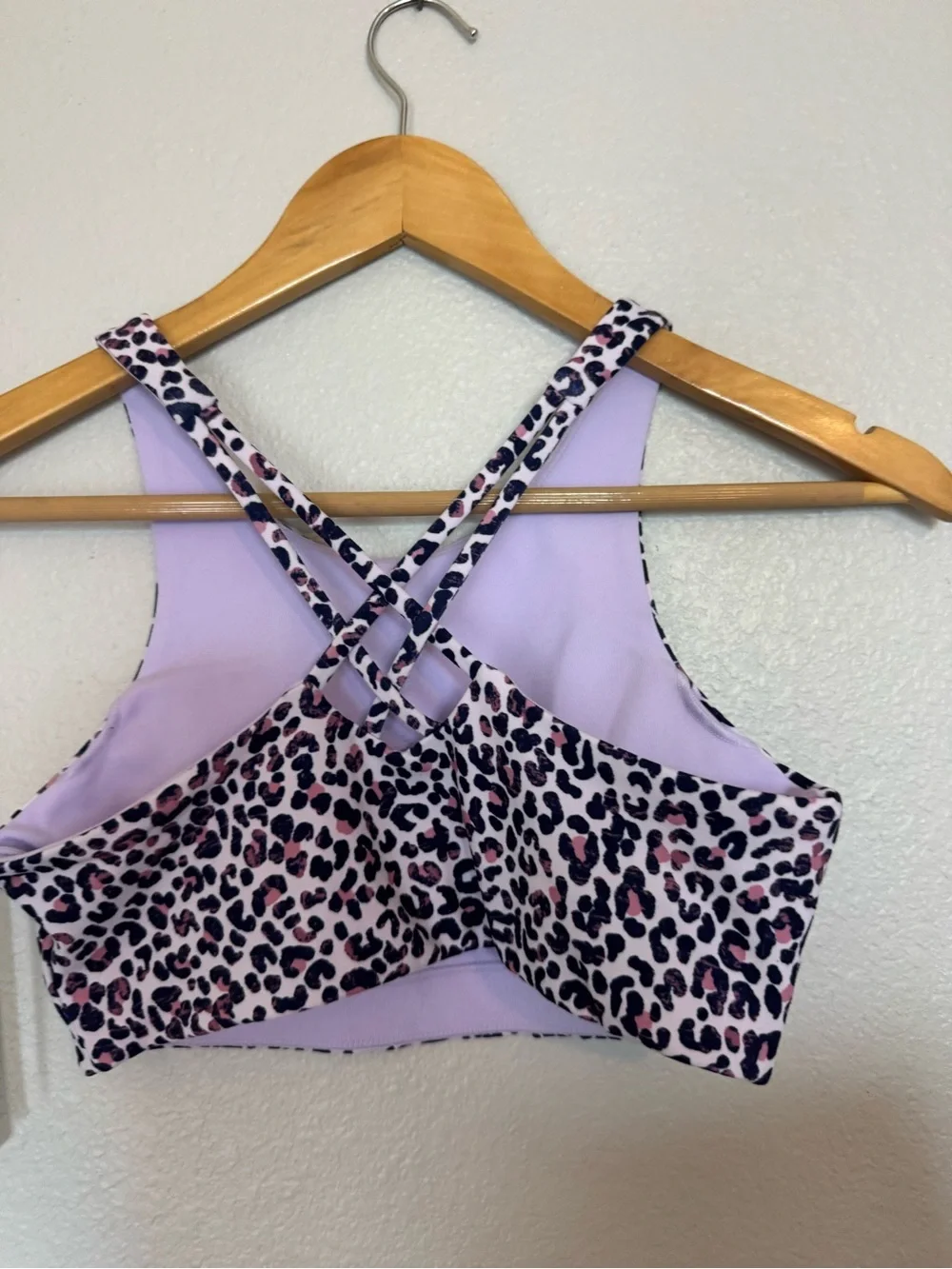 New all in motion Purple Leopard Print Strappy Sports Bra L (10/12) Kid Girls